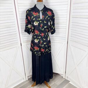 Vintage 90s Styleworks Floral Illusion Maxi Dress Blue Red Medium